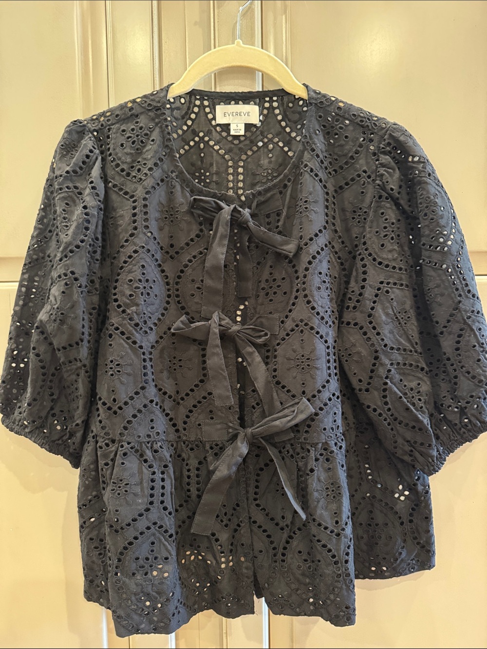 Evereve Black Eyelet Tie-Front Blouse Jacket